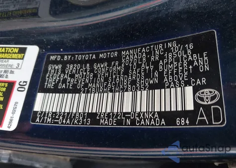 2017 Toyota Corolla Le z USA, uszkodzony, nr VIN 2T1BURHE1HC780352